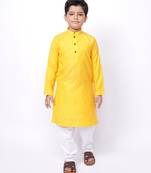 Namaskar Yellow woven silk blend boys-kurta-pyjama