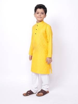 Namaskar Yellow woven silk blend boys-kurta-pyjama 3