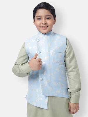Namaskar Blue woven silk boys-blazer 1