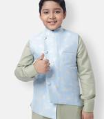 Namaskar Blue woven silk boys-blazer