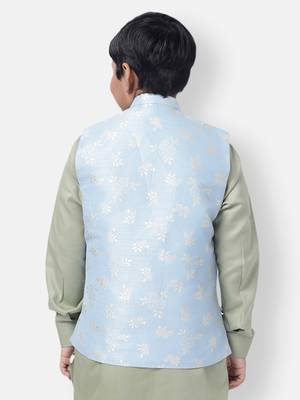 Namaskar Blue woven silk boys-blazer 2