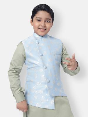 Namaskar Blue woven silk boys-blazer 3