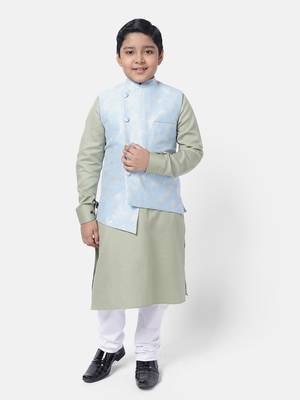 Namaskar Blue woven silk boys-blazer 5