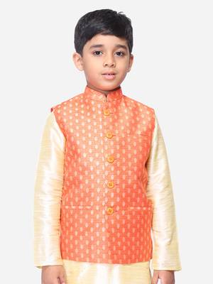 Namaskar Orange woven jacquard boys-blazer 1