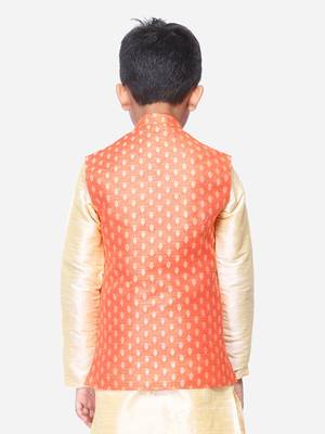 Namaskar Orange woven jacquard boys-blazer 2