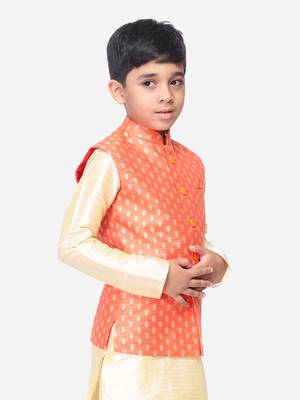 Namaskar Orange woven jacquard boys-blazer 3