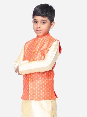 Namaskar Orange woven jacquard boys-blazer 4
