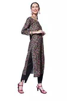 Black floral print blended cotton salwar