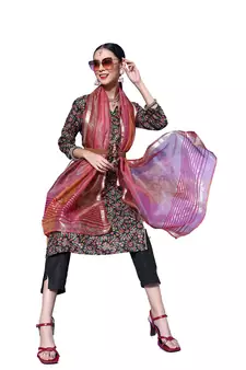 Black floral print blended cotton salwar