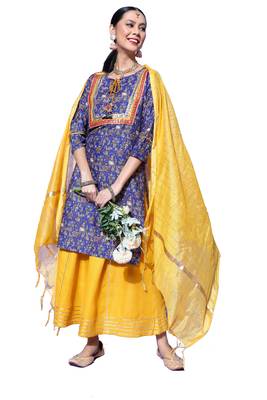 Blue floral print blended cotton salwar 1