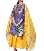 Blue floral print blended cotton salwar