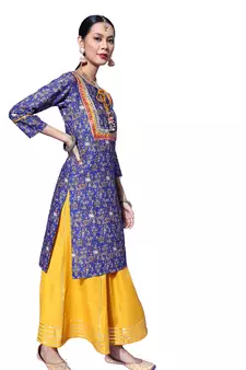 Blue floral print blended cotton salwar
