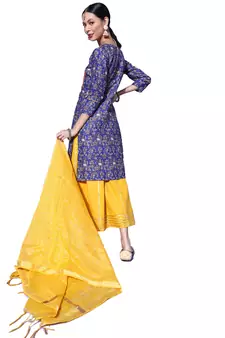 Blue floral print blended cotton salwar