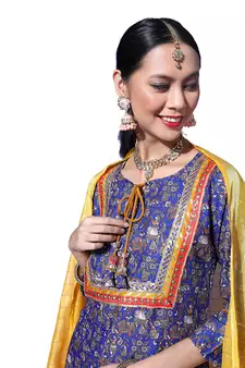 Blue floral print blended cotton salwar