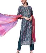 Green floral print blended cotton salwar