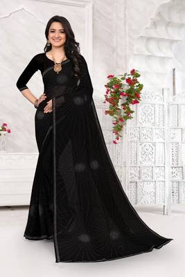 Black Blooming Georgette Heavy Siroski Original Diamond Work 1
