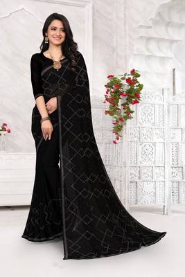 Black Blooming Georgette Siroski Original Diamond Work 1