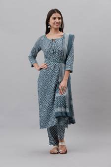 Blue floral print pure cotton salwar