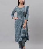 Blue floral print pure cotton salwar