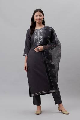 Grey floral print cotton poly salwar 1