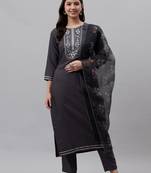 Grey floral print cotton poly salwar