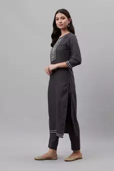 Grey floral print cotton poly salwar