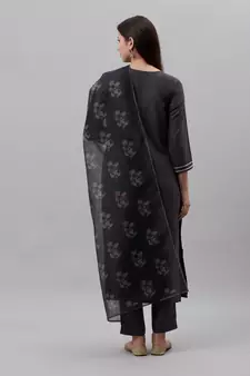 Grey floral print cotton poly salwar