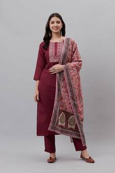 Maroon floral print blended cotton salwar