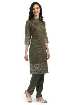 Green floral print chanderi silk salwar