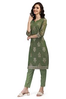 Green floral print chanderi silk salwar