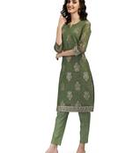 Green floral print chanderi silk salwar