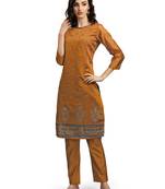 Mustard floral print chanderi silk salwar