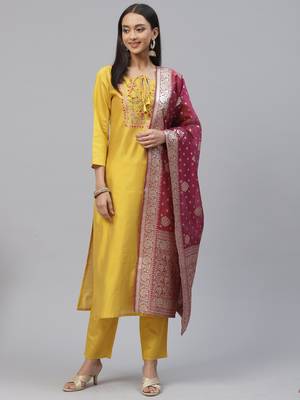Yellow embroidered art silk salwar 1