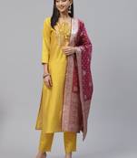 Yellow embroidered art silk salwar