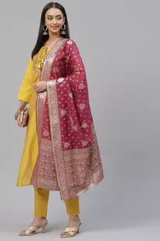 Yellow embroidered art silk salwar