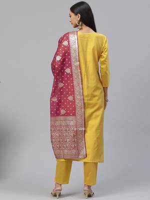 Yellow embroidered art silk salwar 3