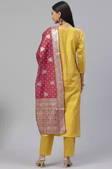 Yellow embroidered art silk salwar