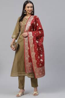 Beige embroidered art silk salwar