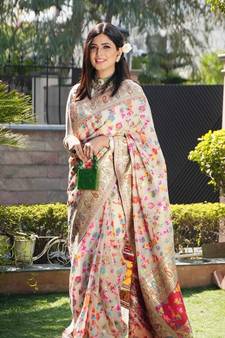 White Woven Cotton Silk Saree With Blouse