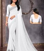 White Georgette Silver Zari Work Saree