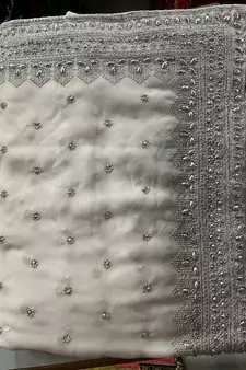 White Georgette Silver Zari Work Saree