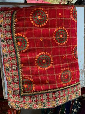 Red Silk Embroidered Bandhani Bandhej Saree 2