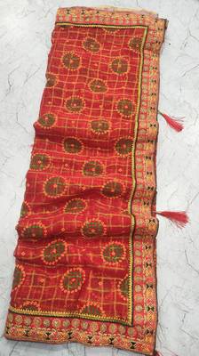 Red Silk Embroidered Bandhani Bandhej Saree 3