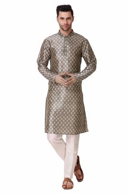 Koshin Chocolate Color Art Silk Leaf Print Digitally Kurta For Festive & Wedding 1