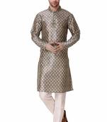 Koshin Chocolate Color Art Silk Leaf Print Digitally Kurta For Festive & Wedding