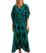 JSDC Geometric Printed Lounge Wear Printed Silk Crepe Kaftan