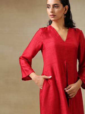 Maroon Textured Silk Front Slit Kurta Pant Set 5