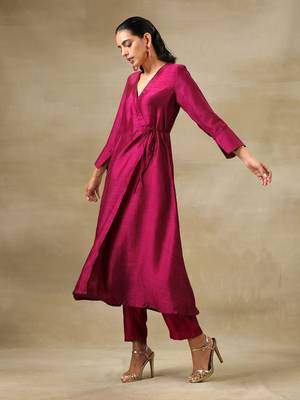 Purple Textured Silk Angrakha Kurta Pant Set 3