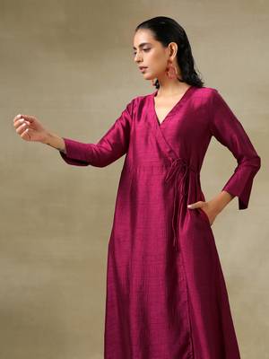 Purple Textured Silk Angrakha Kurta Pant Set 4
