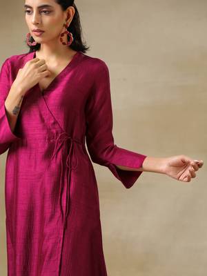 Purple Textured Silk Angrakha Kurta Pant Set 5